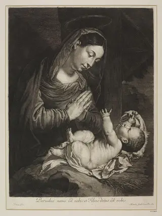 The Virgin adoring the Infant Jesus, by Jean Morin, 1650