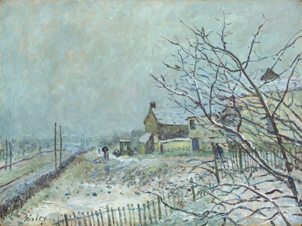 First Snow at Veneux-Nadon, by Alfred Sisley, oil, 1878