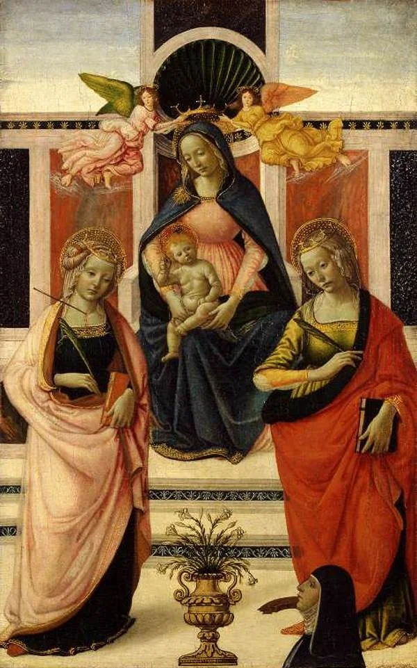 Virgin and Child enthroned between St Ursula and St Catherine, detail