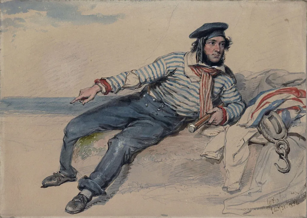 A fisherman, by William Derby, watercolor, 1834