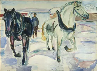 Horse Team in Snow, by Edvard Munch, oil, 1923