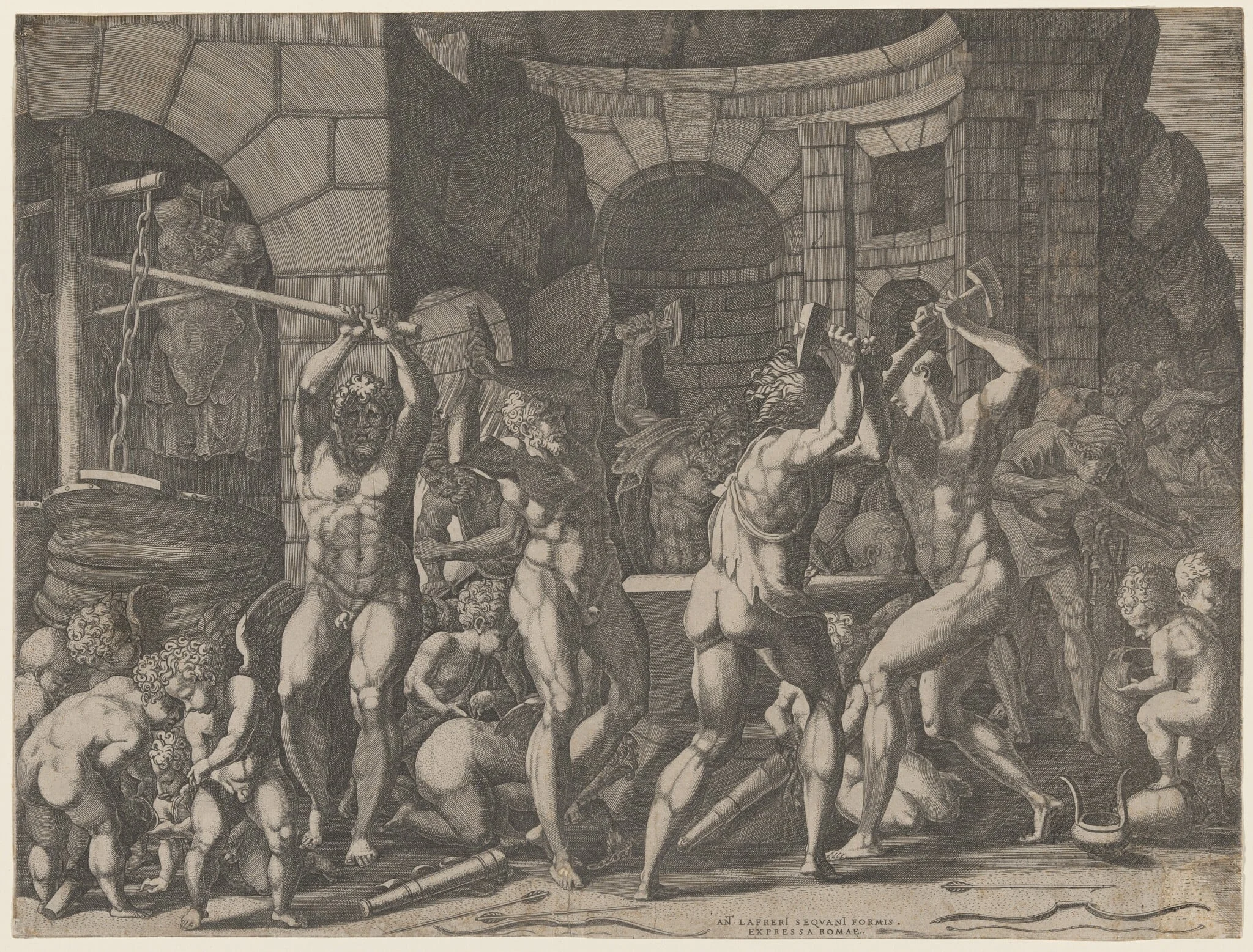 Vulcan and Cyclops Forging Cupid's Arrows, detail