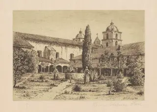 Garden, Mission Santa Barbara, by Henry Chapman Ford, ink, 1888