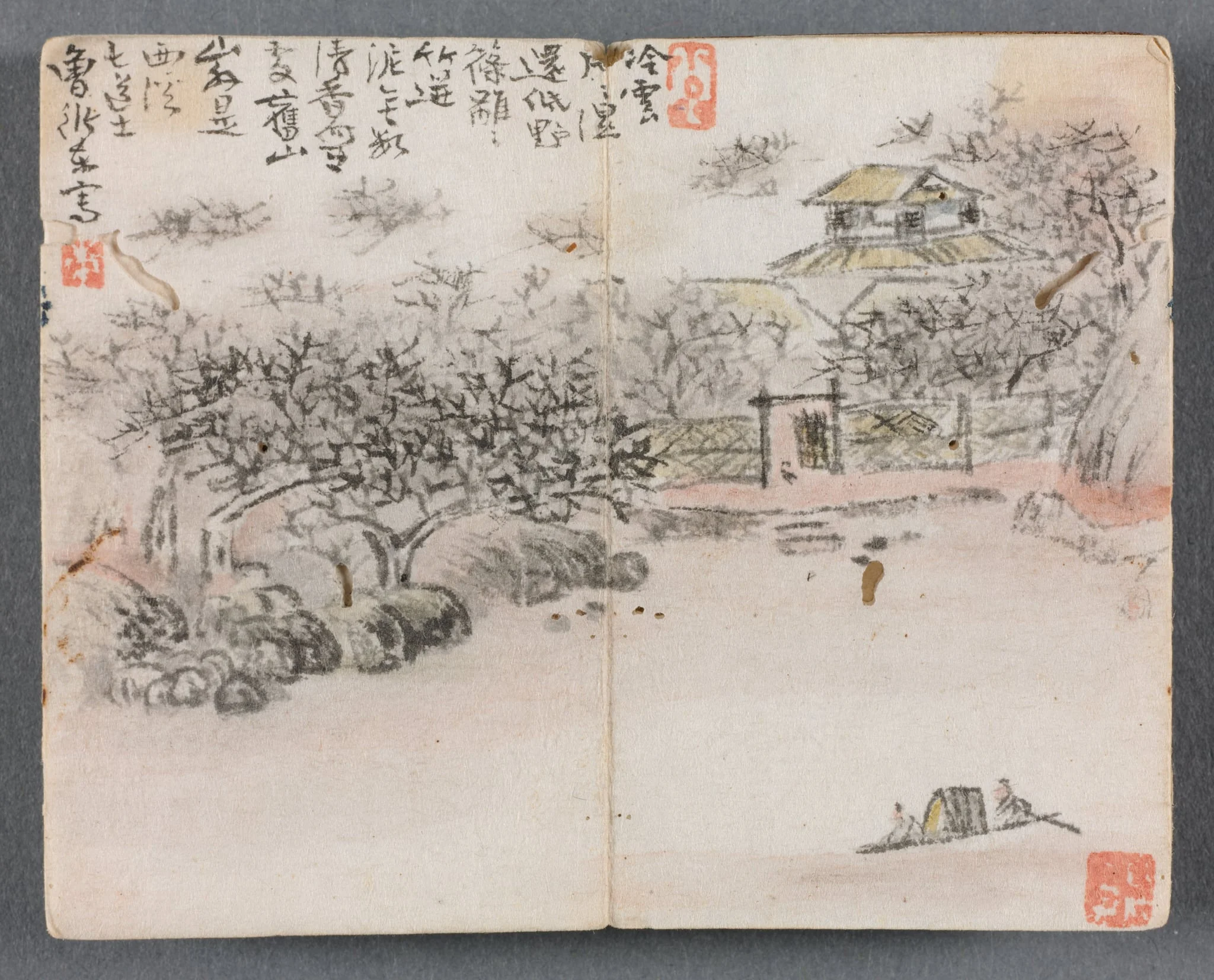 Miniature Album with Figures and Landscape (Landscape with Two Boatmen), detail