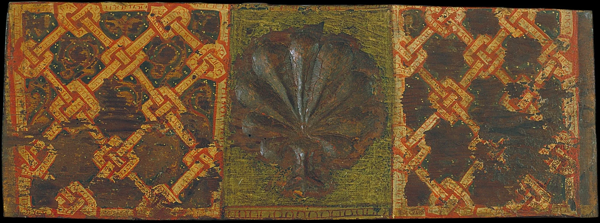 Coffered ceiling panel with palm leaf and interlacing motifs, detail