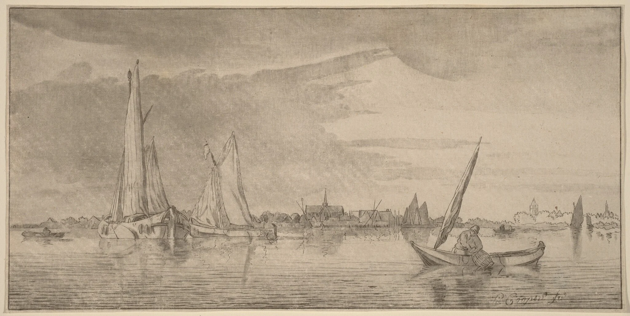 River with Town, detail