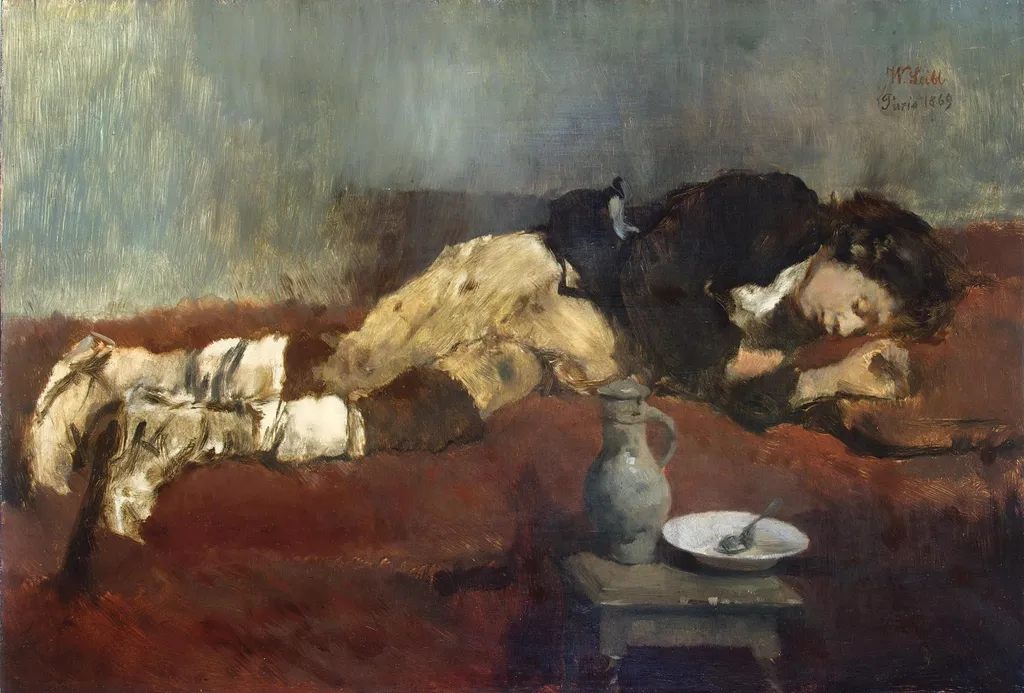 Sleeping Savoyard Boy, by Wilhelm Leibl, oil, 1869
