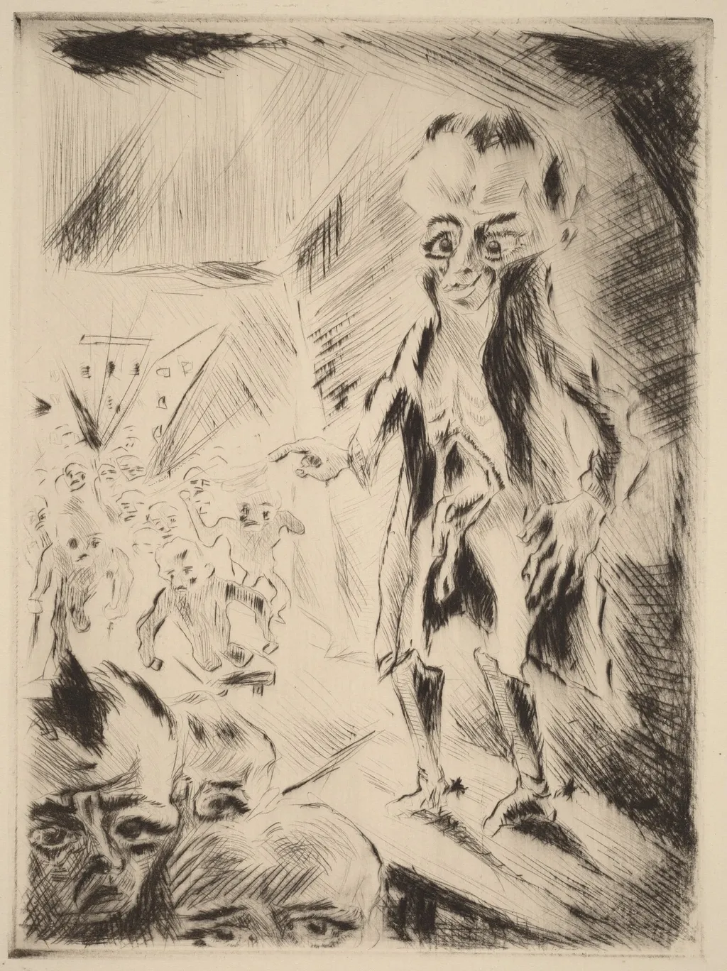 Scene in the Cafe with the Cripple, by Walter Gramatté, ink, 1918