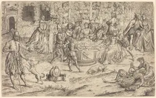 Banquet in the Park of a French Castle, by Master HS, ink, 1550