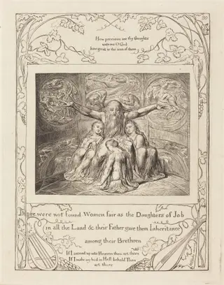 Job and His Daughters, by William Blake, ink, 1825