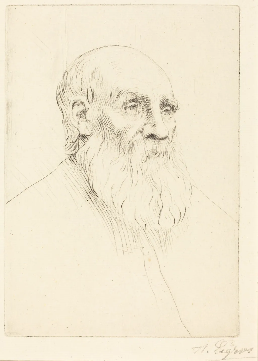 Head of an Old Man (Etude de tete), by Alphonse Legros, ink, 1874