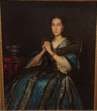 Adéle Mouton, épouse de l'artiste, en robe bleue, by Paul Borel, unspecified, 1858