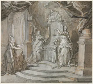 Madame de Maintenon Returning to the Catholic Church [1], by Charles Dominique Joseph Eisen, 1704