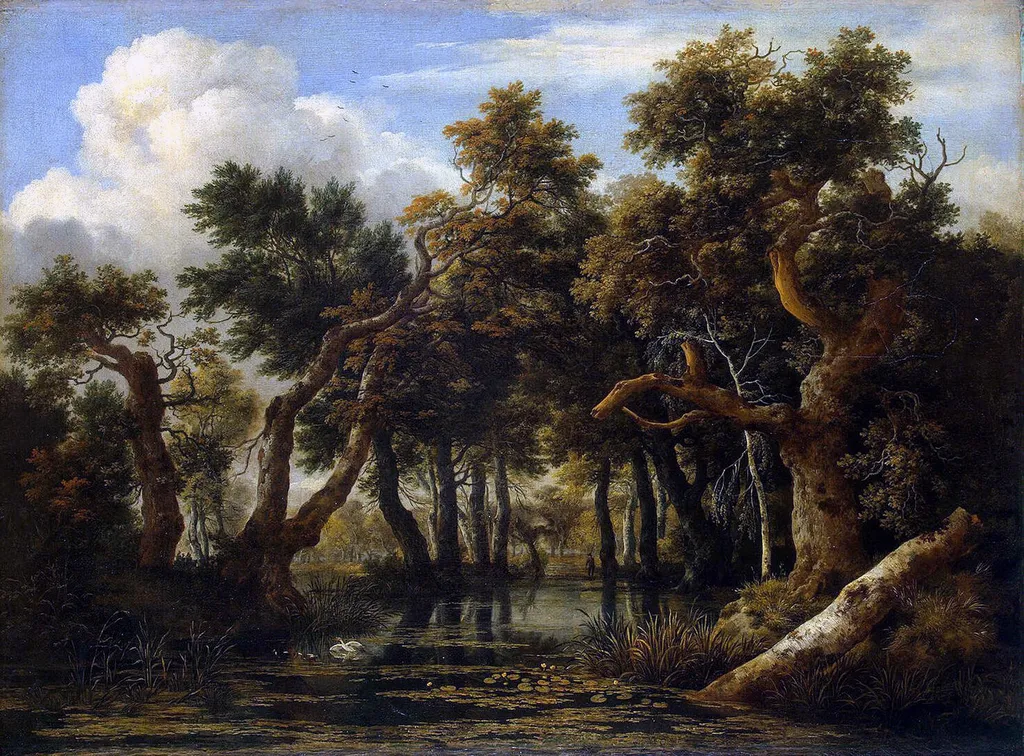 A Wooded Marsh, by Jacob van Ruisdael, oil, 1660