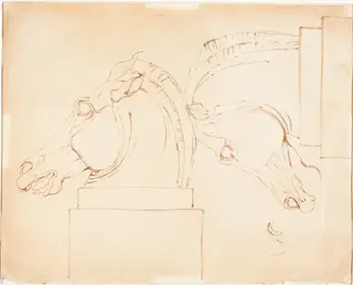 The Horse of Selene from the Elgin Marbles [recto], by William Etty, ink, 1807
