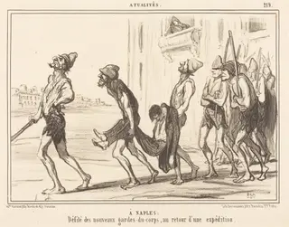 A Naples: Défilé des... gardes-du-corps..., by Honoré Daumier, ink, 1855