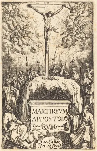 Title Page for "The Martyrdoms of the Apostles", by Jacques Callot, ink, 1634