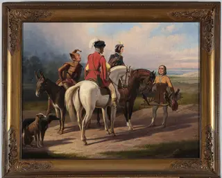 Hunting with falcons, by January Suchodolski, oil, 1849