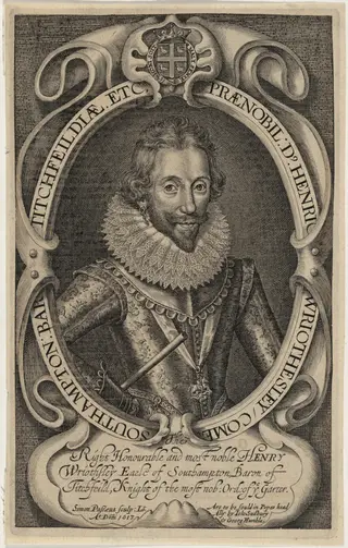 Henry Wriothersley, Third Earl of Southampton, by Simon van de Passe, ink, 1617
