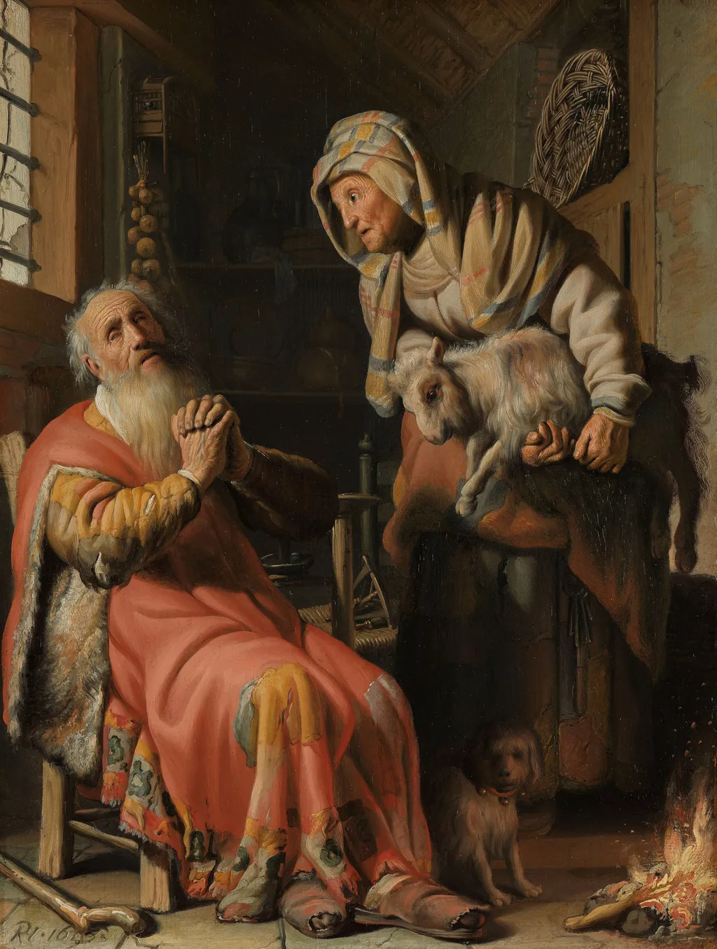 Tobit and Anna with the Kid, by Rembrandt, oil, 1626