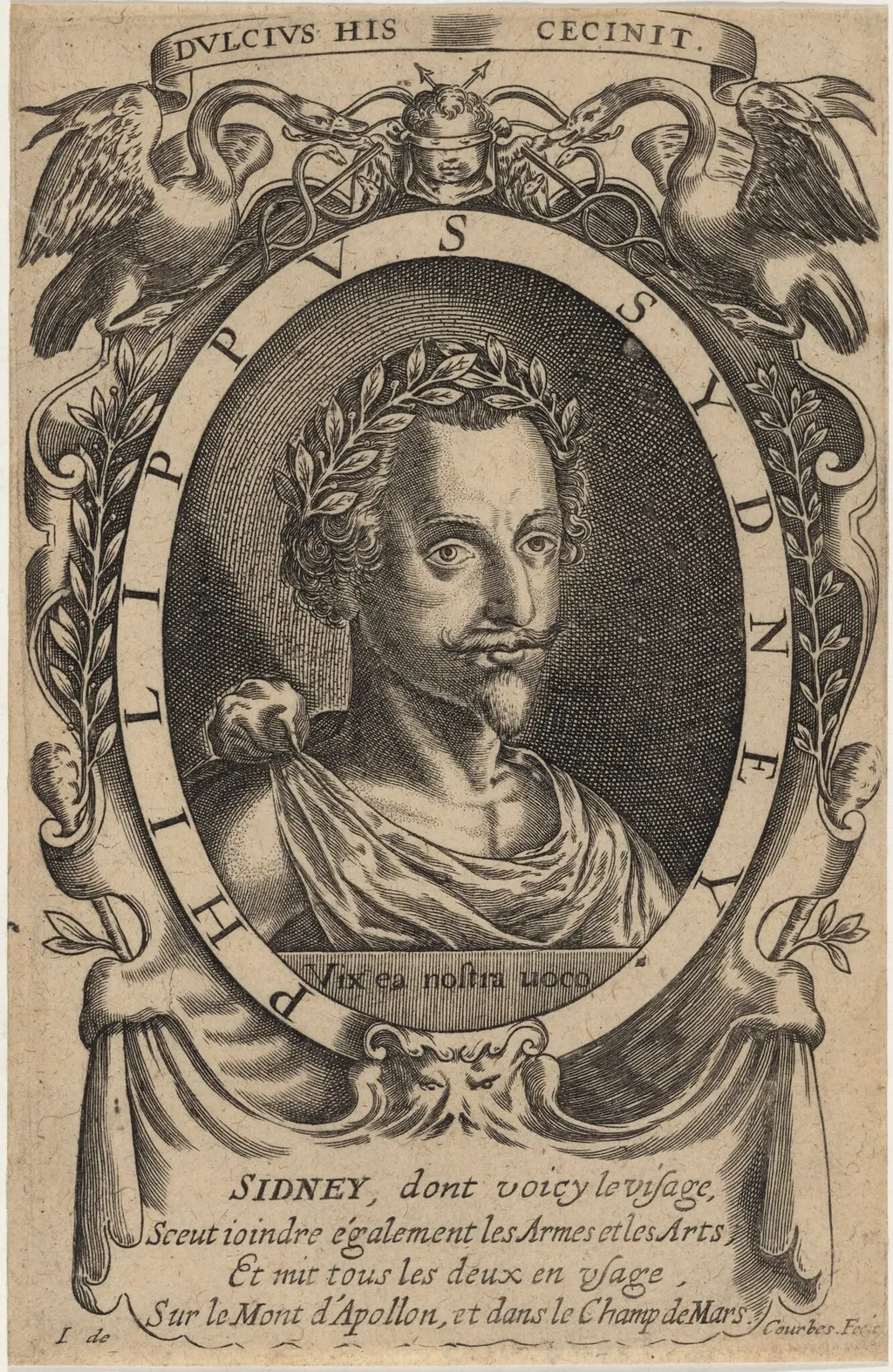 Sir Philip Sidney, Soldier and Poet, by Jean de Courbes, ink, 1625