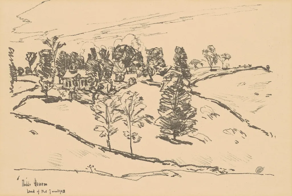 The Little School House, Land of Nod, by Childe Hassam, ink, 1918