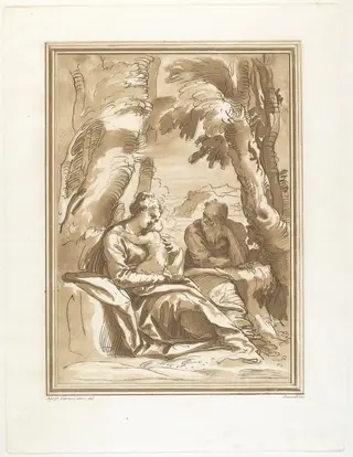 Rest on the Flight into Egypt, by Andrea Scacciati, ink, 1766