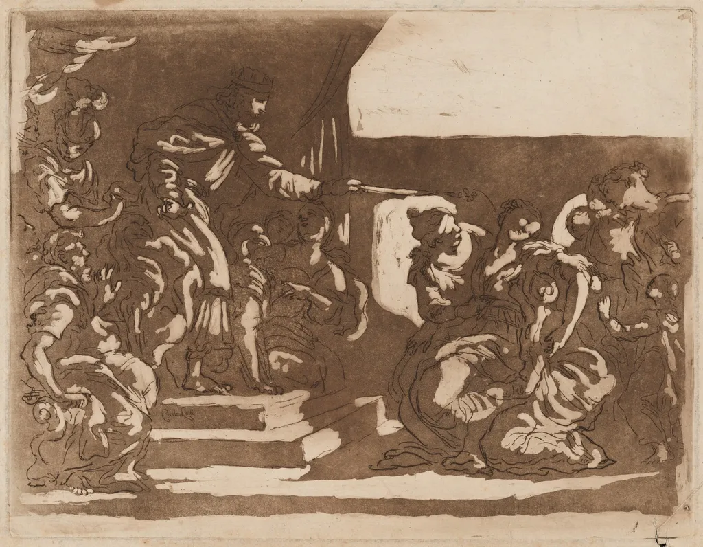 Esther before Ahasuerus, by Charles-Paul-Jean-Baptiste de Bourgevin Vialart de Saint-Morys, ink, 1775