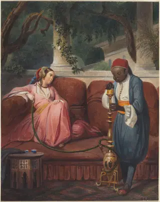 Oriental Woman with a Waterpipe, by Master VCD, gouache, 1845