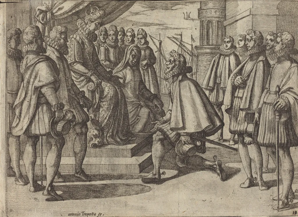Spanish Duke Before Margaret of Austria [verso], by Antonio Tempesta, ink, 1612