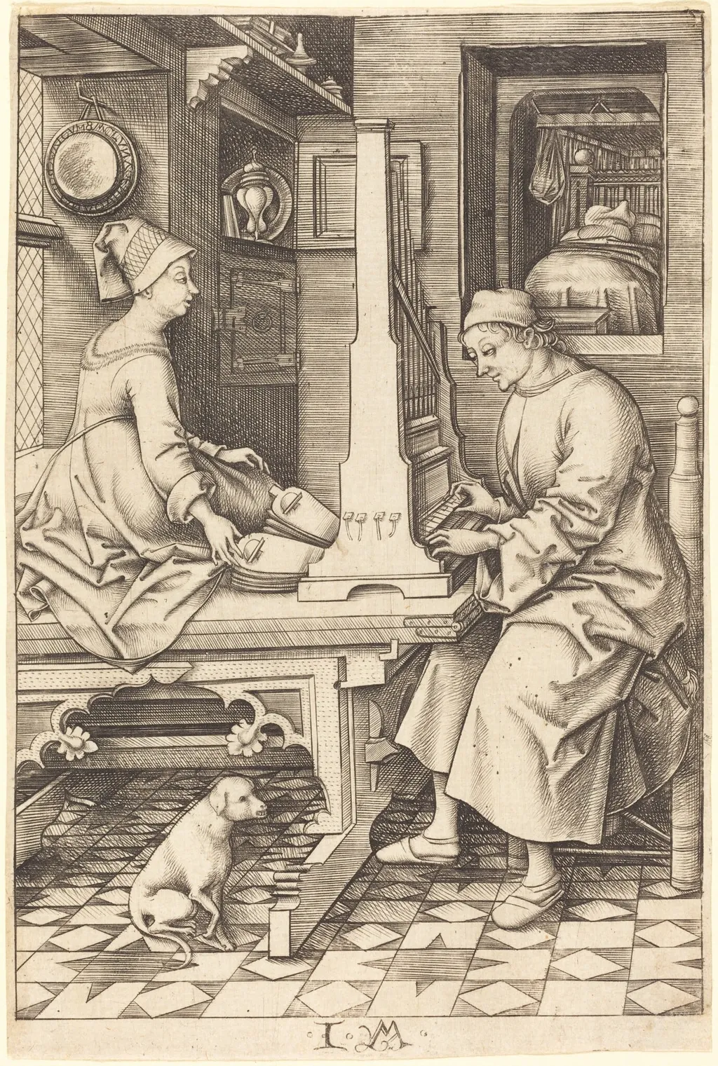 The Organ Player and His Wife, by Israhel van Meckenem, ink, 1499