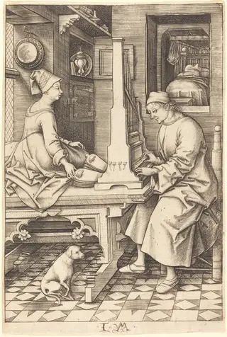 The Organ Player and His Wife, by Israhel van Meckenem, ink, 1499