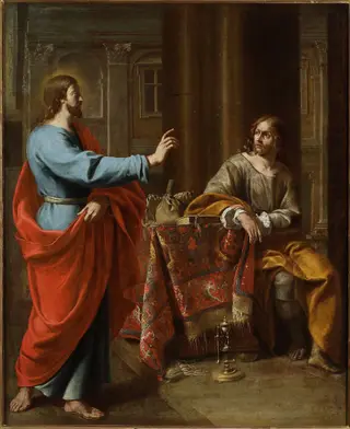 Calling of St. Matthew (Matthew 9:9, Mark 2:14, Luke 5:27-28), by Theodoor van Loon, oil, 1620