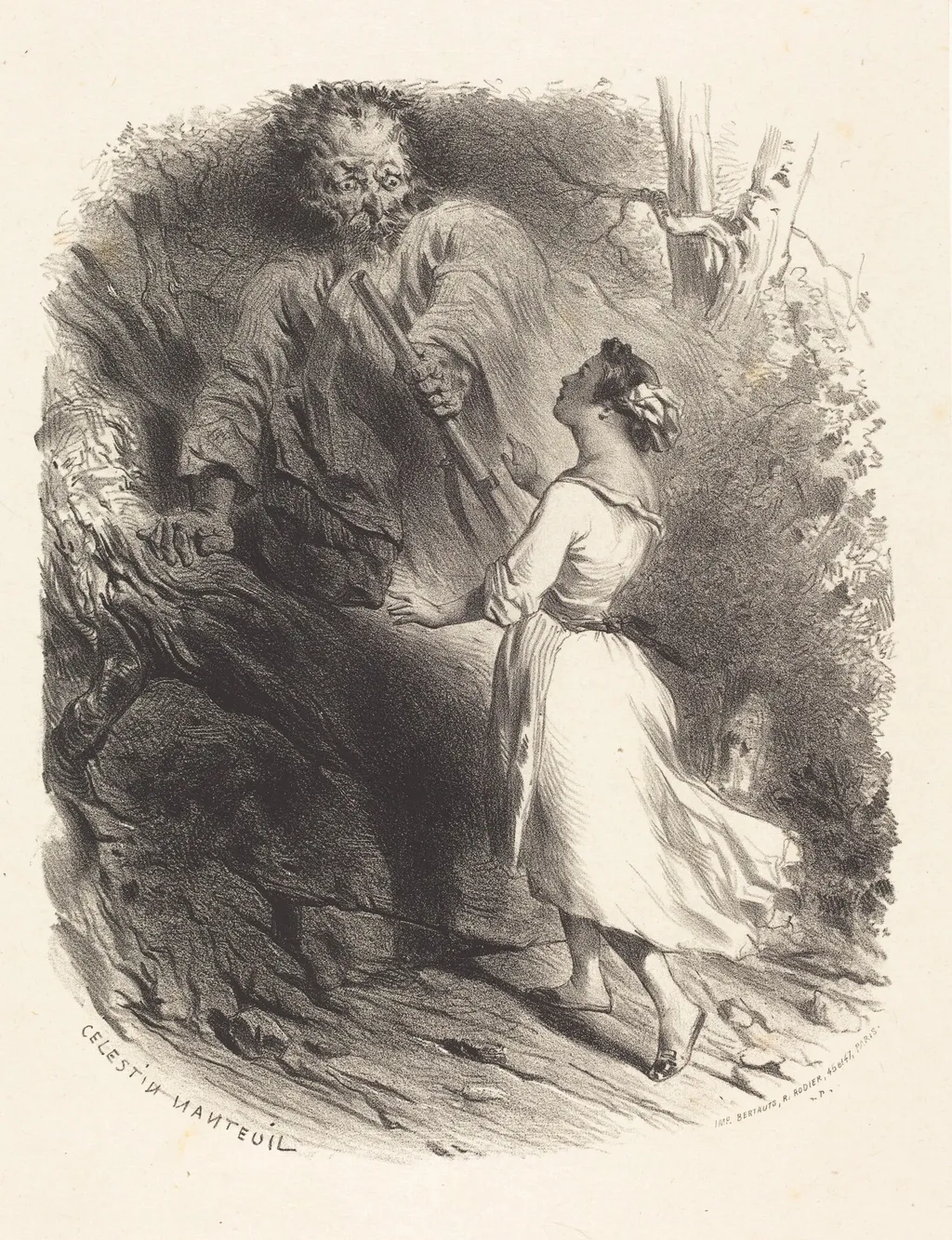 Hunter Surprised, by Célestin Nanteuil, ink, 1843