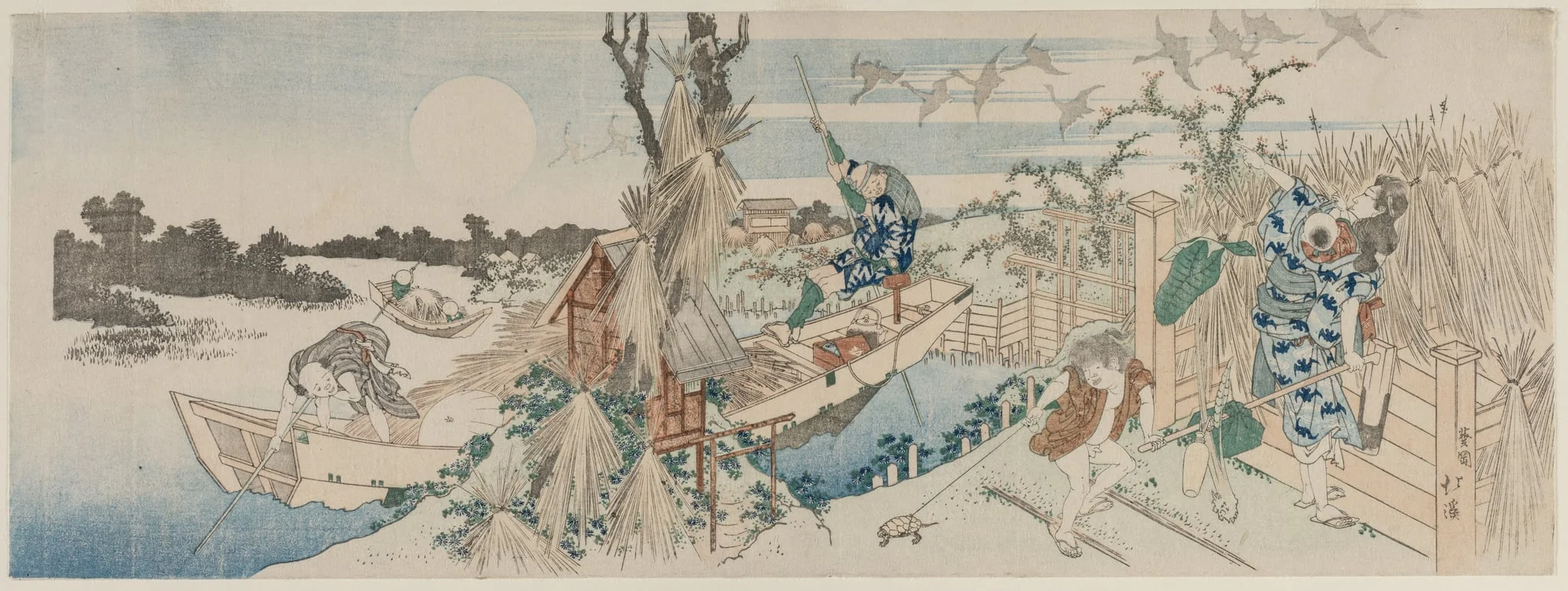 Landscape with Ferry Boat, Geese and Full Moon, detail