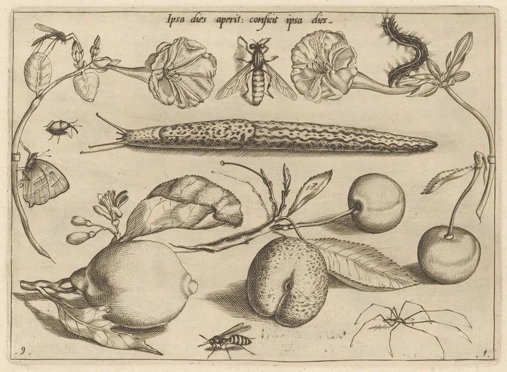 Archetypa studiaque patris Georgii Hoefnagelii [Part 1, Plate 9], by Jacob Hoefnagel, ink, 1592