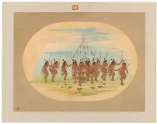 Green Corn Dance - Minatarrees, by George Catlin, oil, 1861