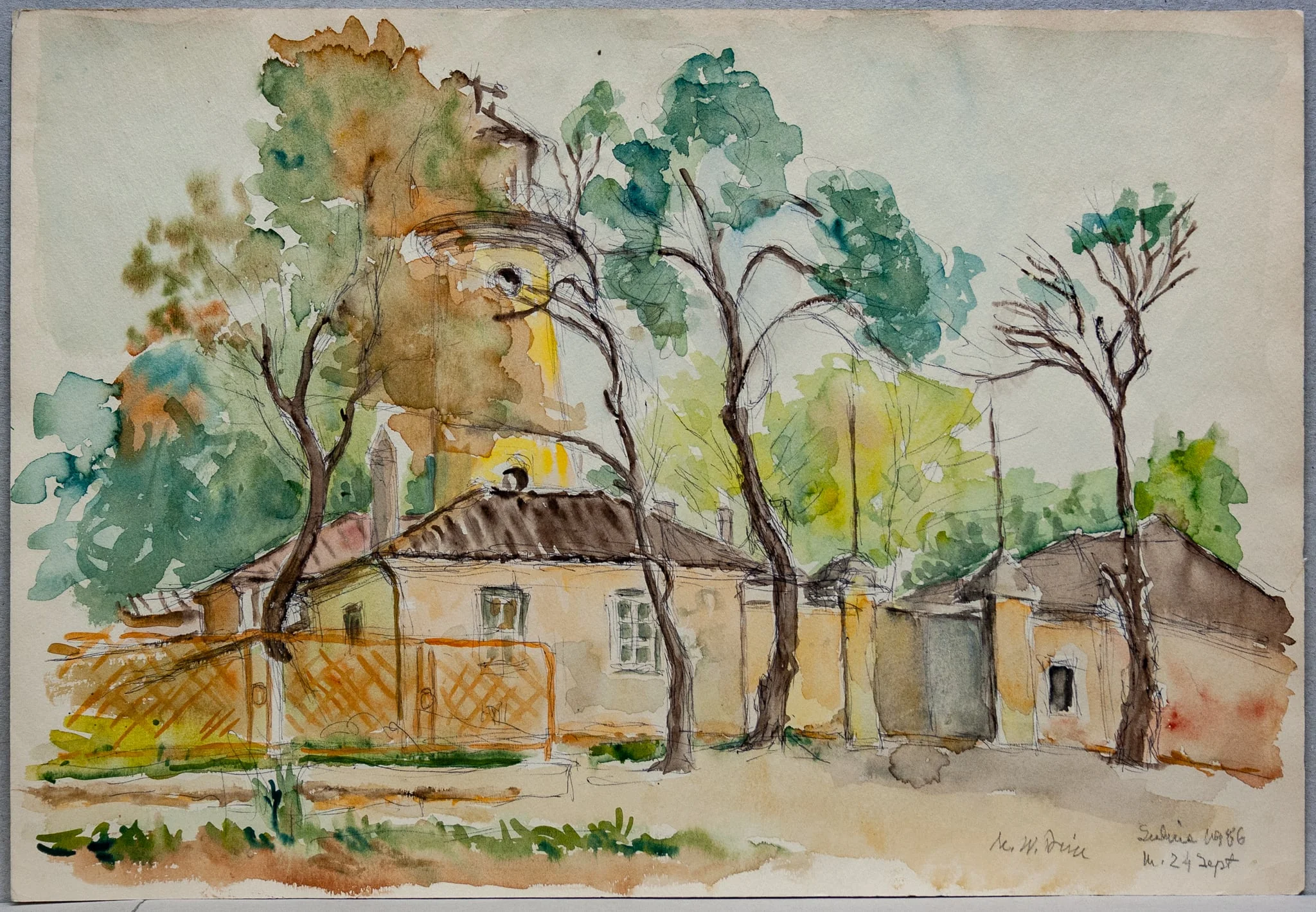 S 38 - Peisaj la Sulina (Stradă cu case și pomi), detail