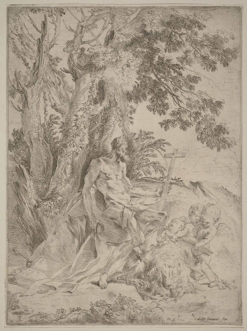 Saint Jerome, by Pietro Testa, ink, 1632