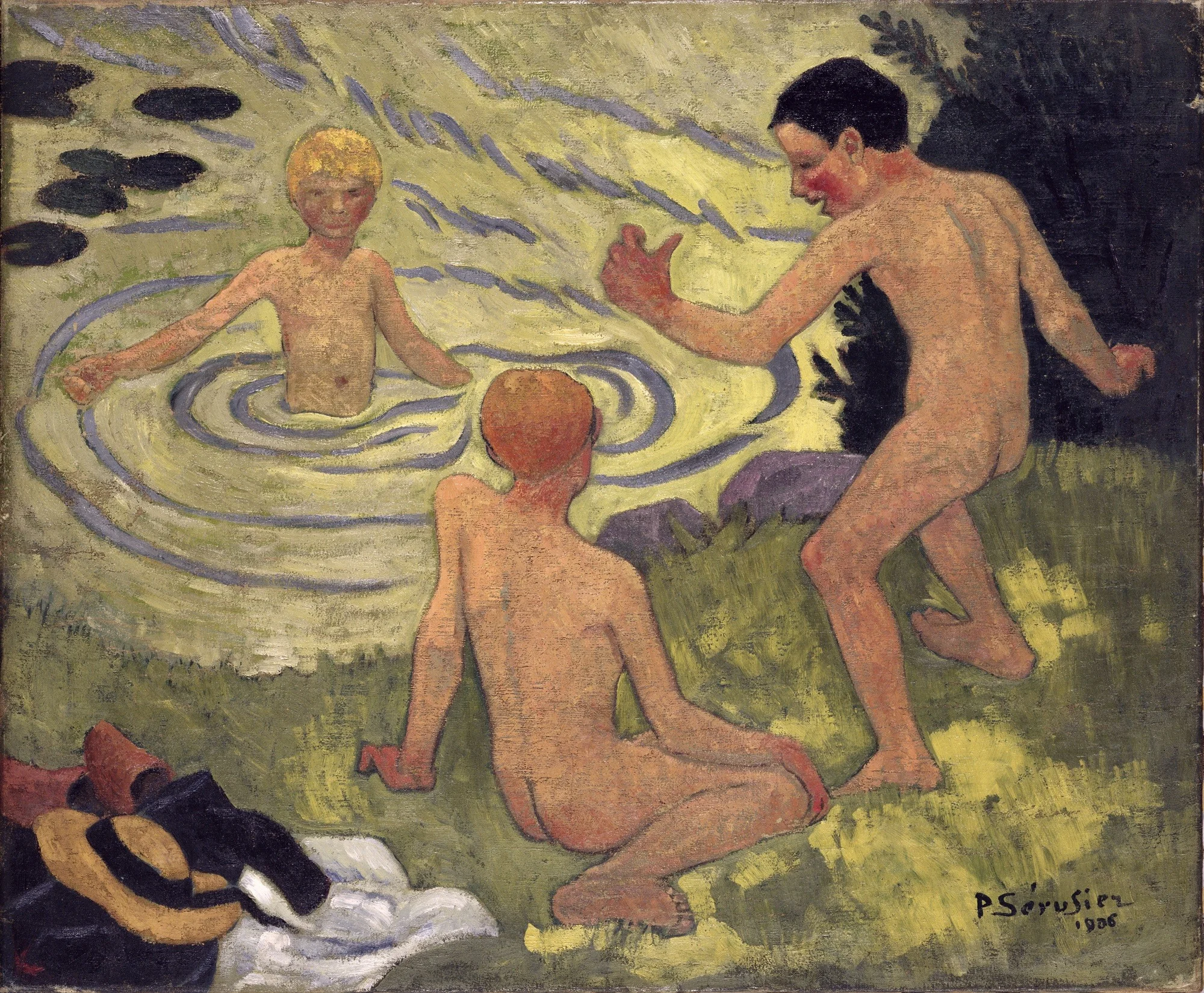Boys on a river bank, detail