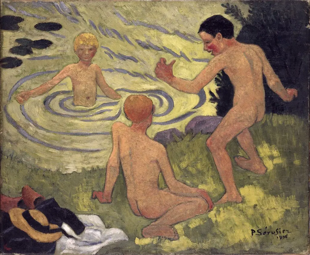 Boys on a river bank, by Paul Sérusier, oil, 1906