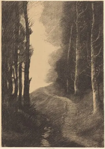 Landscape with Birch Trees (Le paysage aux bouleaux), by Alphonse Legros, ink, 1878