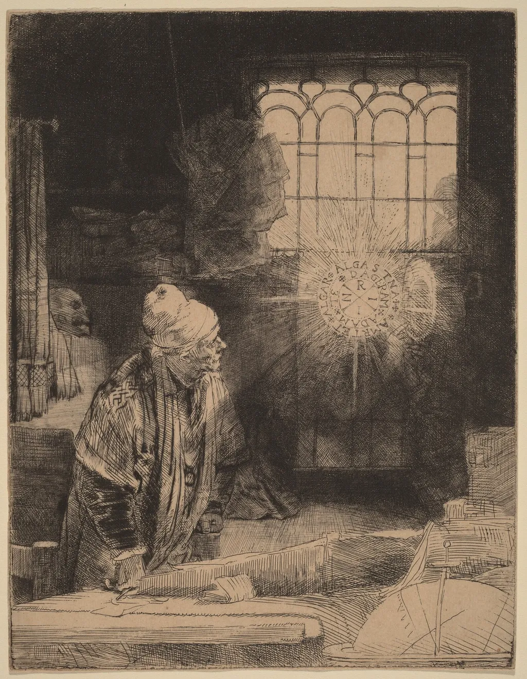 Faust, by Rembrandt van Rijn, ink, 1652
