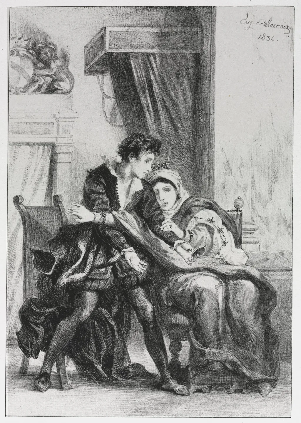 Hamlet:  Hamlet and the Queen, by Eugène Delacroix, 1834