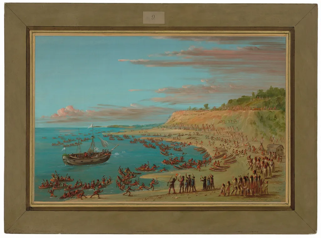 The Griffin Entering the Harbor at Mackinaw.  August 27, 1679, by George Catlin, oil, 1848