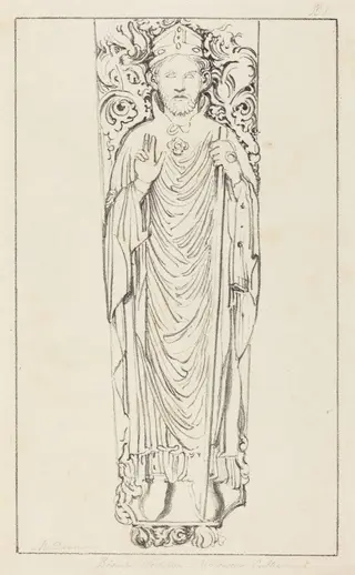 Bishop Wulstan, in Worcester Cathedral, by Maria Denman, ink, 1829