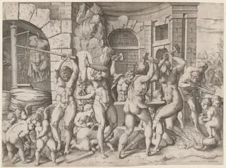 The Forge of Vulcan, by Enea Vico, ink, 1546