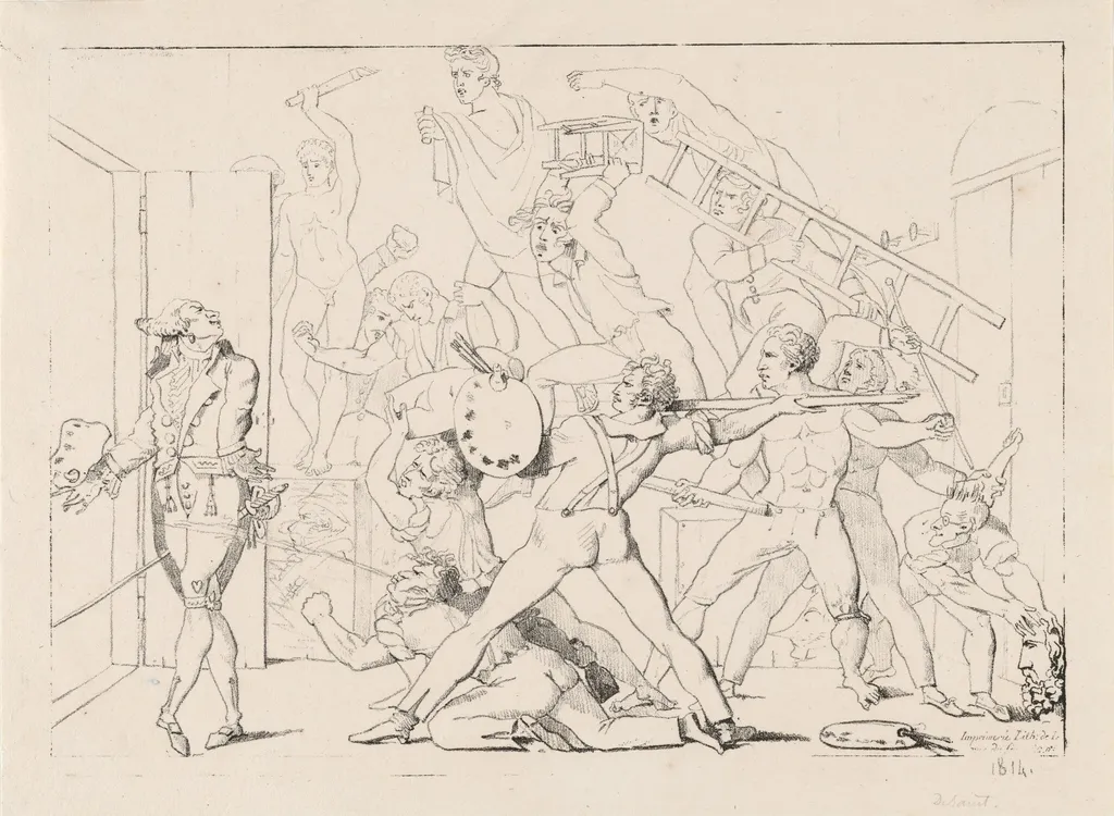 Jean-Philippe-Guy Le Gentil, Comte de Paroy, Expelled from David's Studio, by Pierre-Nolasque Bergeret, ink, 1816