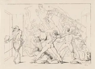 Jean-Philippe-Guy Le Gentil, Comte de Paroy, Expelled from David's Studio, by Pierre-Nolasque Bergeret, ink, 1816