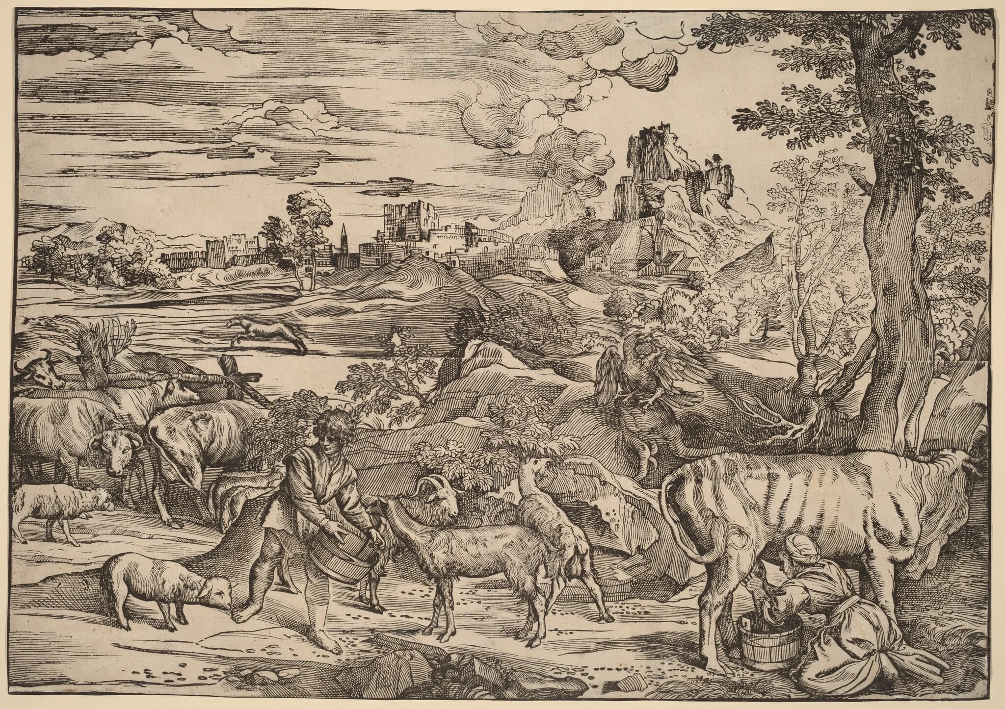 Landscape with a Milkmaid, detail